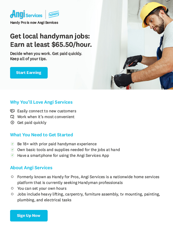 NEED HANDYMAN FOR TASKS at least 65.50/hr as a Handyman skilled